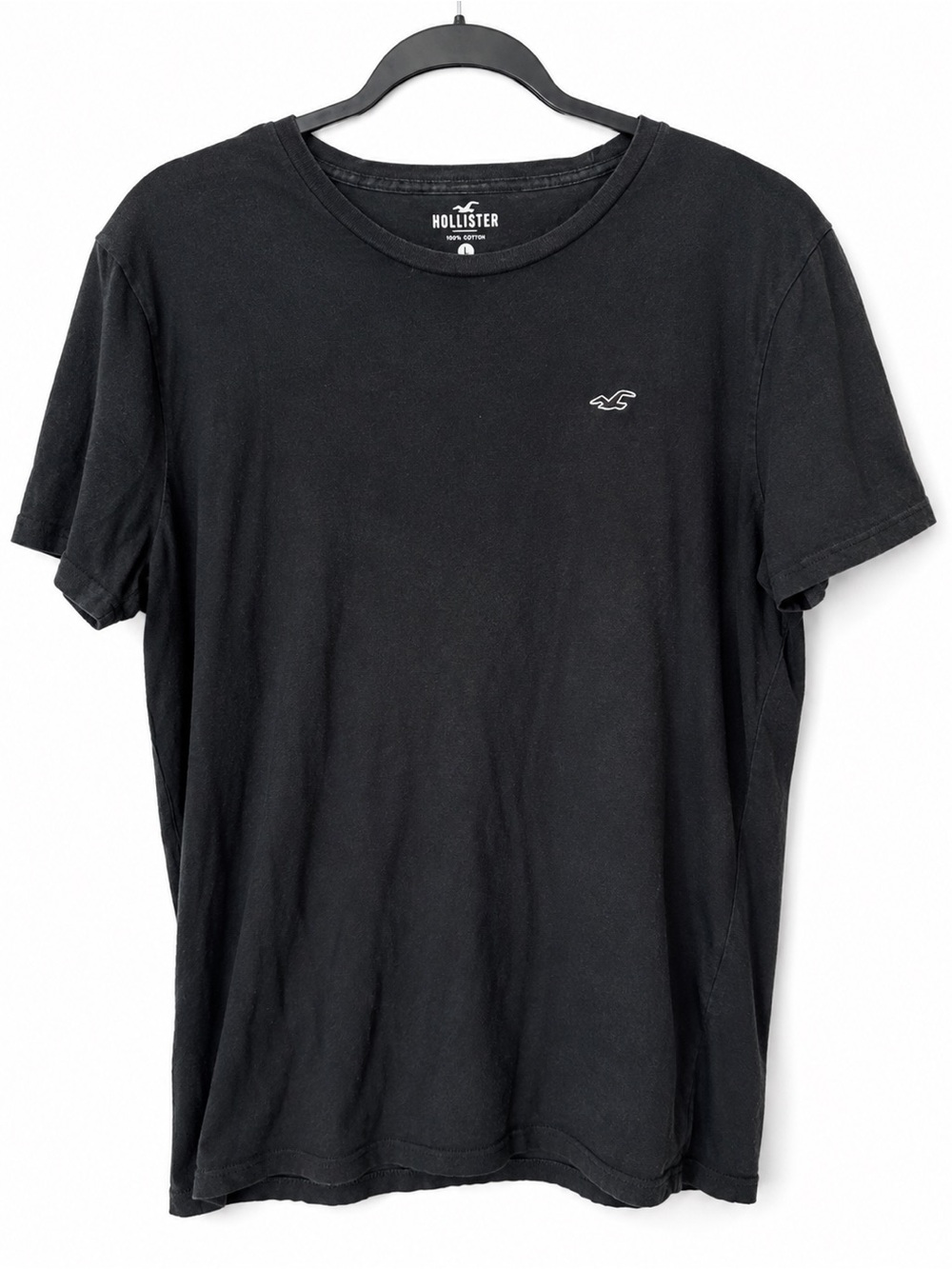 Hollister Black Crewneck Short Sleeve Embroidered Logo Tee 100% Cotton L